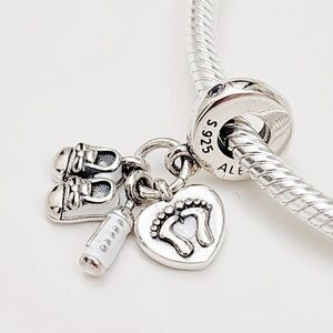 Pandora Baby Bottle and Shoe Dangle Charm with pouch